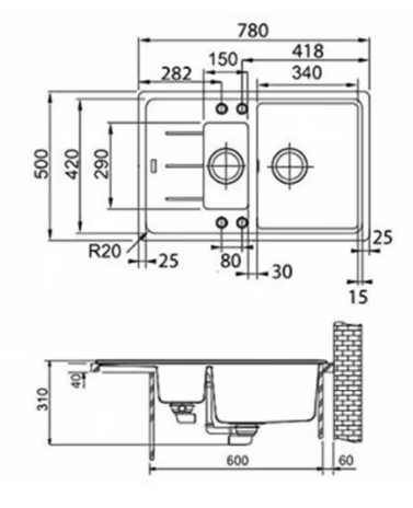 FRANKE BFG 651-78, stonegrey 114.0301.367