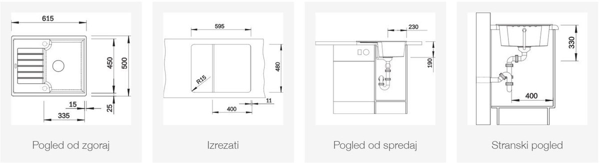 BLANCO ZIA 40 S, obračljiv, antracit  516918
