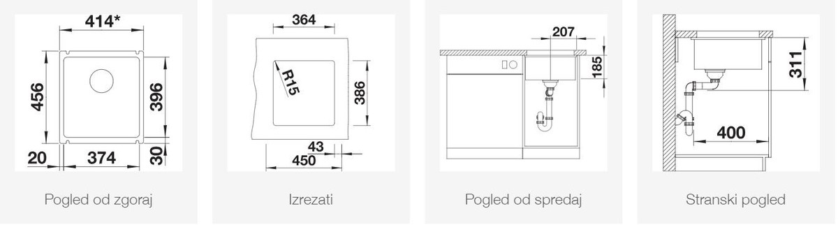 BLANCO SUBLINE 375-U, bazalt, keramika PuraPlus 523731