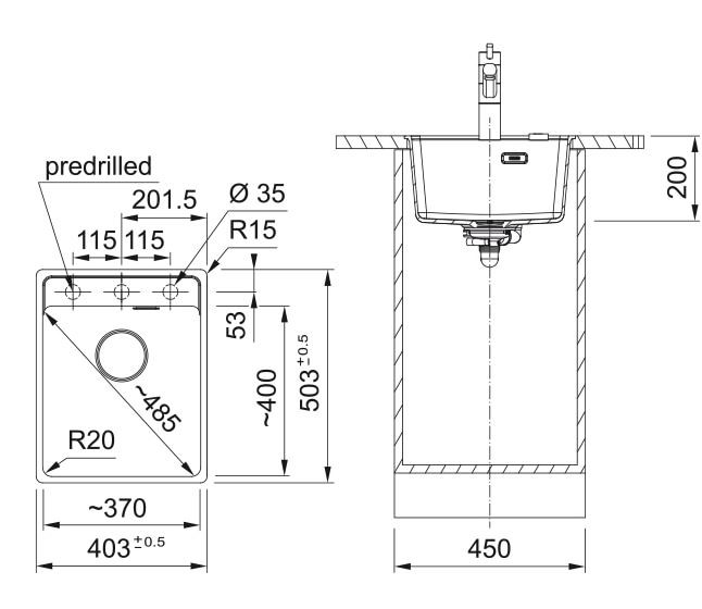 FRANKE MRG 110-37 TL, mat črna + črni pokrov 125.0683.237