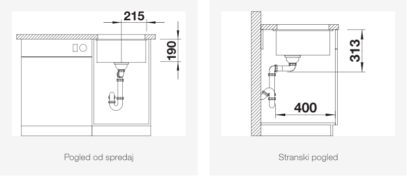 BLANCO SUBLINE 400-U brez odtoka, črn 527786