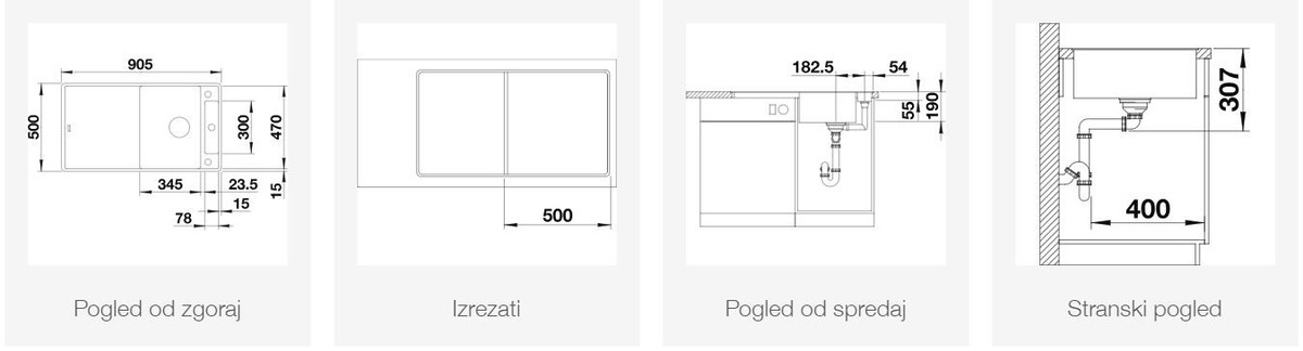 BLANCO AXIA III 5 S-F, obračljiv, antracit, steklena deska 523231