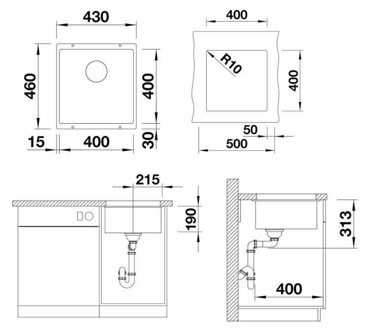 BLANCO SUBLINE 400-U brez odtoka, tartuf 527793