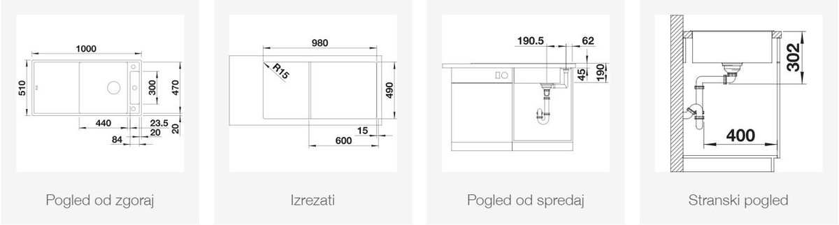 BLANCO AXIA III XL 6 S, obračljiv, vulkansko siva, steklena deska 527234