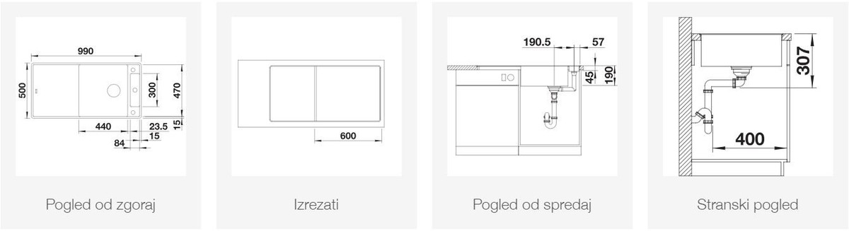 BLANCO AXIA III XL 6 S-F, obračljivo, vulkansko siva, steklena deska 527236