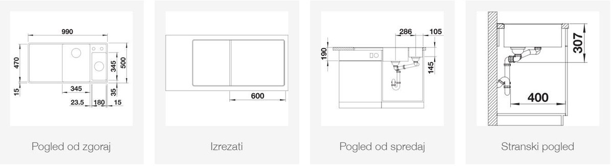 BLANCO AXIA III 6 S-F, levi, antracit, steklena deska 524669