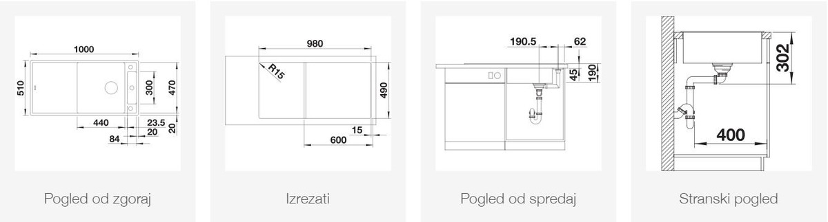 BLANCO AXIA III XL 6 S, obračljiv, antracit, steklena deska 523510