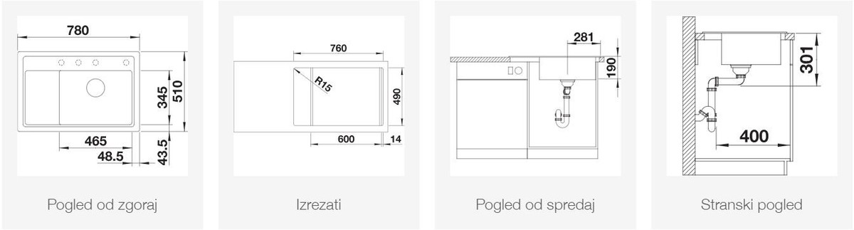 BLANCO ZENAR XL 6 S Compact, desni, soft bela 527185