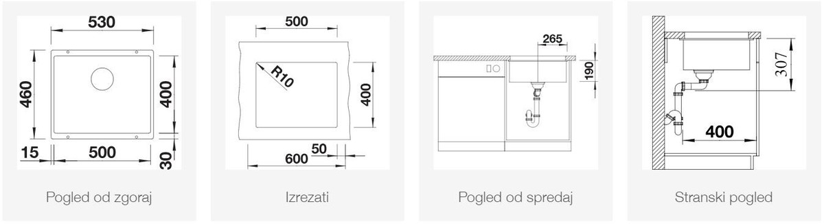 BLANCO SUBLINE 500-U, kristalno bel, keramika, PuraPlus 523733