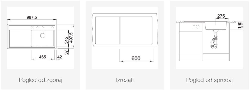 BLANCO ZENAR XL 6 S-F, desni, antracit 523902