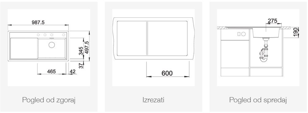 BLANCO ZENAR XL 6 S-F, desni, skalnato siva 523903