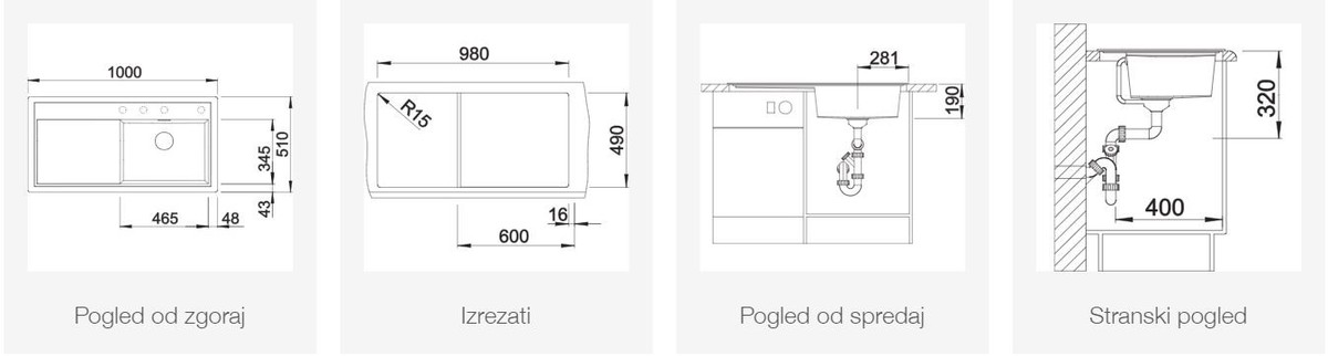 BLANCO ZENAR XL 6 S, desni, črn 526062