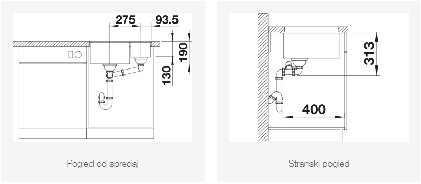 BLANCO SUBLINE 340/160-U brez odtoka, levi, črn 527818