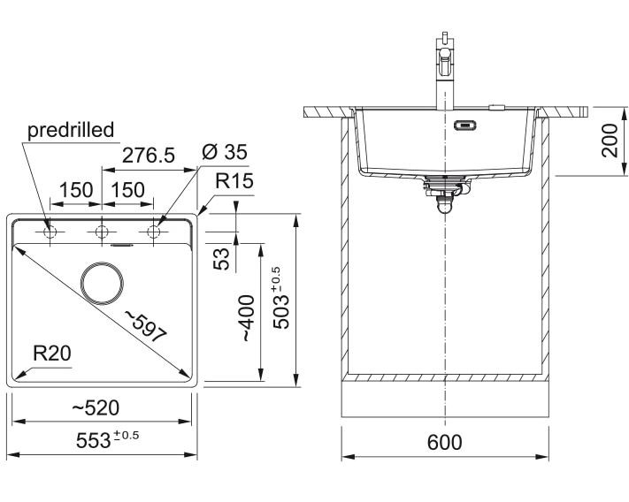 FRANKE MRG 110-52 TL, mat črna 125.0683.147