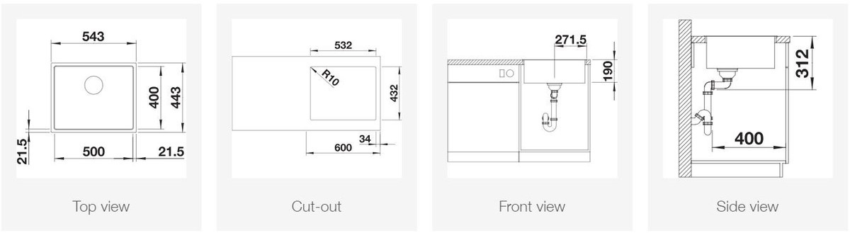 BLANCO SUBLINE 500-IF SteelFrame, črn PuraDur 525998