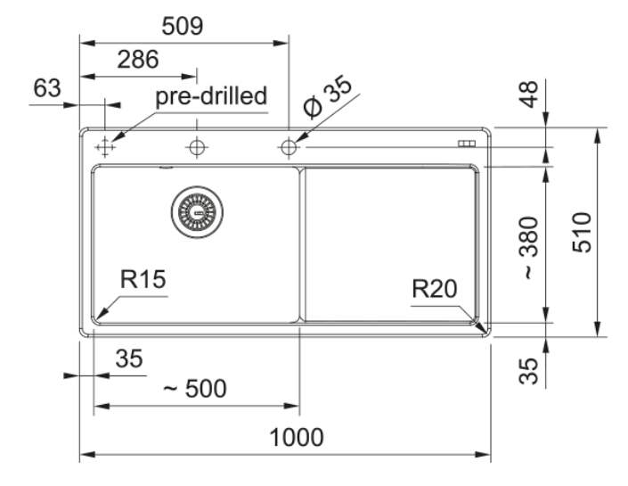 FRANKE  MYK 611-100 A glacier, posoda levo 124.0747.107
