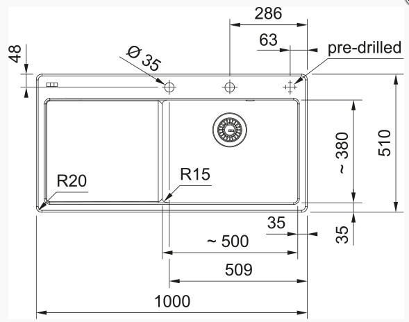 FRANKE  MYK 611-100 A onyx, posoda desno 124.0747.101