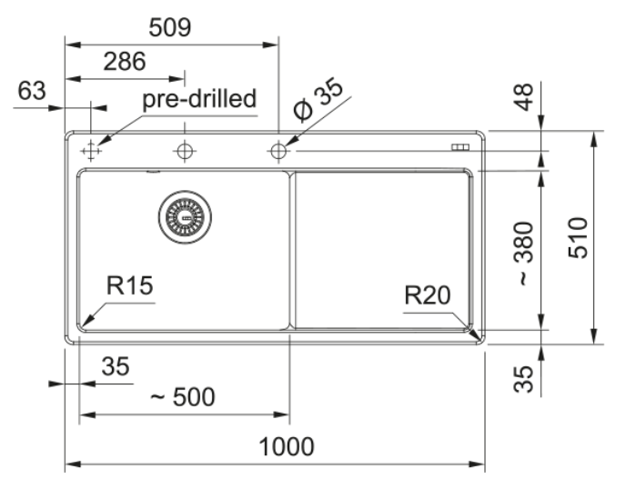 FRANKE  MYK 611-100 A onyx, posoda levo 124.0747.105