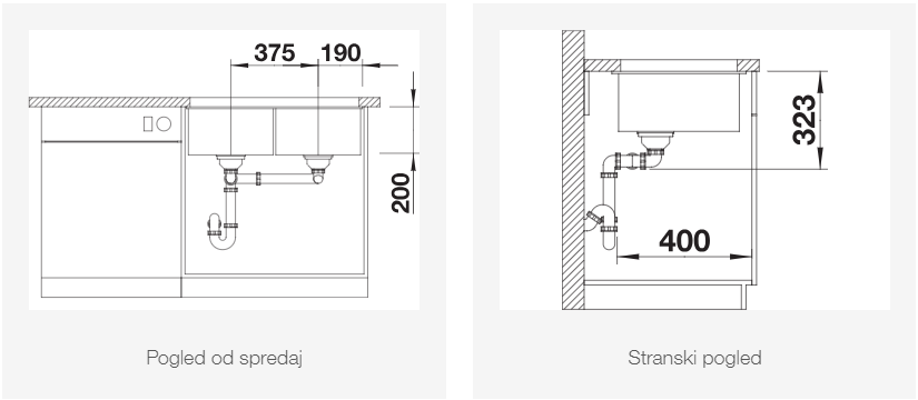 BLANCO SUBLINE 350/350-U brez odtoka, črn 527826