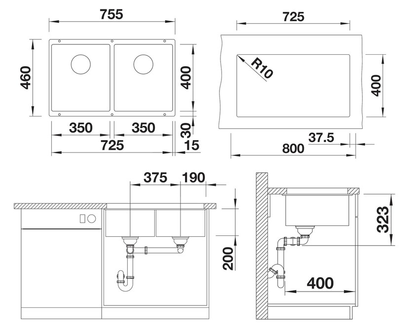 BLANCO SUBLINE 350/350-U brez odtoka, soft bela  527828