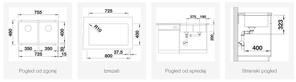 BLANCO SUBLINE 350/350-U, črn 525987
