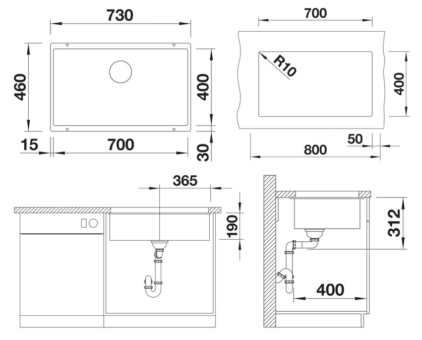 BLANCO SUBLINE 700-U brez odtoka, vulkansko siva  527803