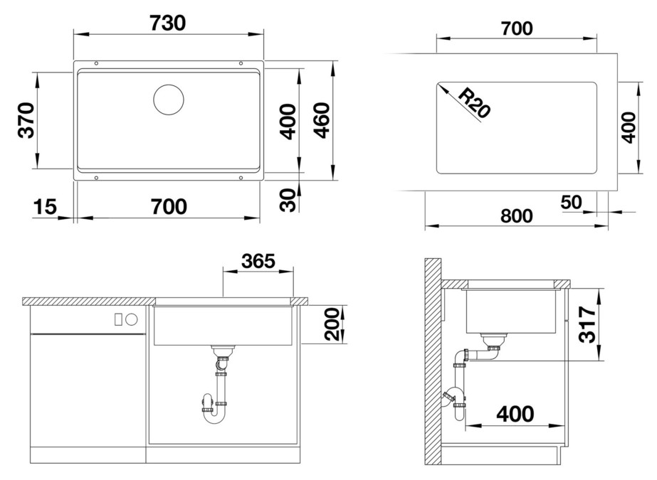 BLANCO ETAGON 700-U brez odtoka, bela 527767