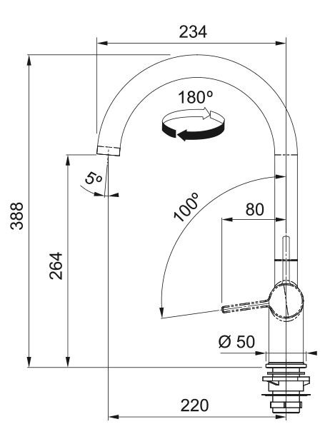 FRANKE Active J, fiksna, mat črna 115.0653.398