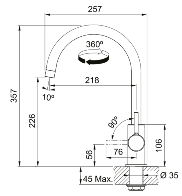 FRANKE  Lina XL, fiksna, krom 115.0693.228