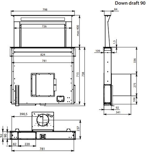 FALMEC DOWNDRAFT 90 E.P.CAP. (W/O Motor) STAINLESS STEEL